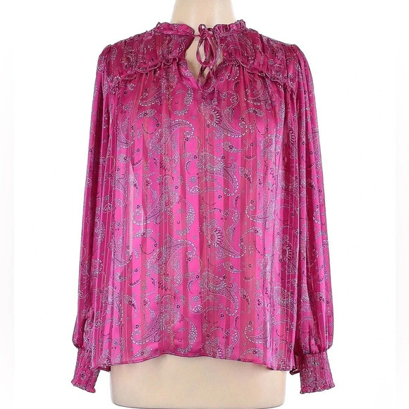 Anthropologie Maison d’Amelie Floral Pink Tie Neck Long Sleeve Blouse Size Small - Picture 4 of 8